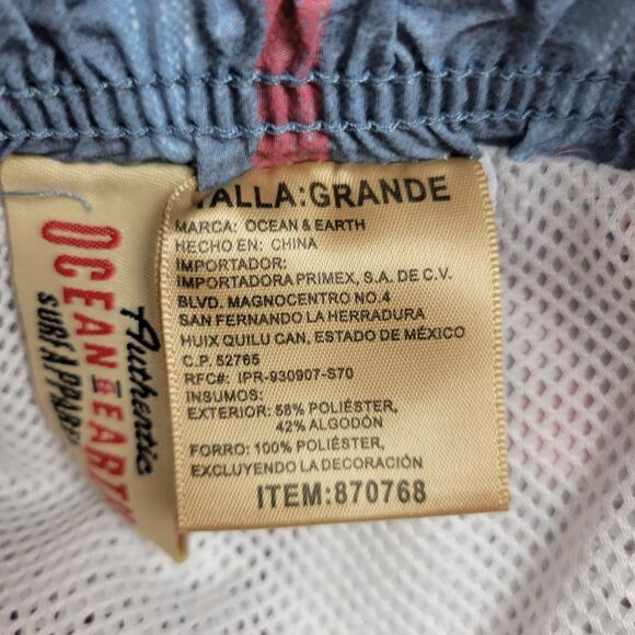 Ocean & Earth Swim Trunks Mens L Blue Red Plaid Lace Up Fly Netted Surf Beach - Picture 6 of 10